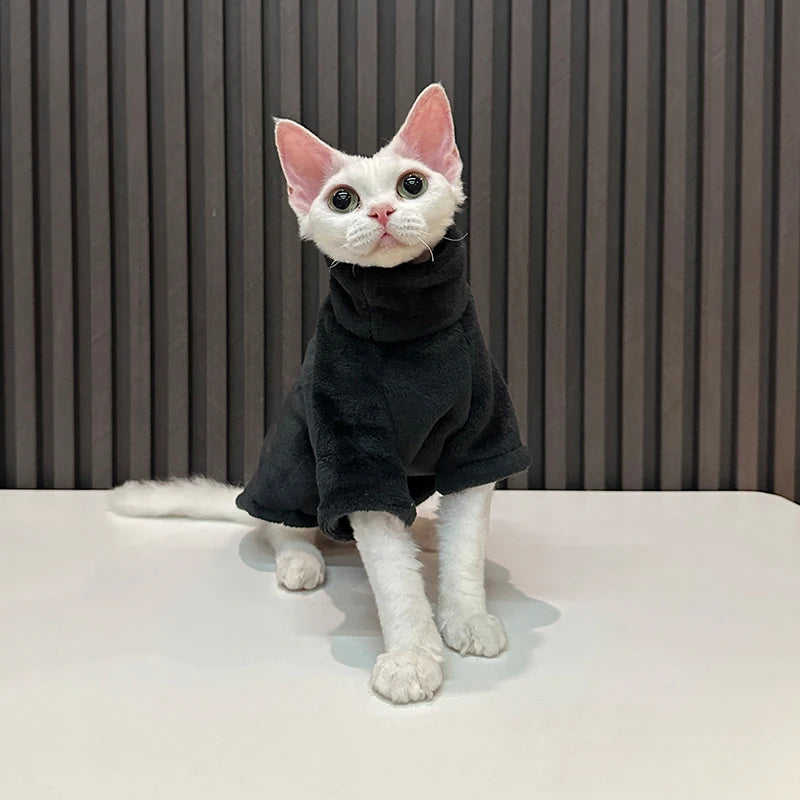Warm Pure Color Sphynx Cat Turtleneck Sweater Hairless Cat Clothes Soft Winter Coat Thickening Sweet Fleece Jumpsuit for Devon