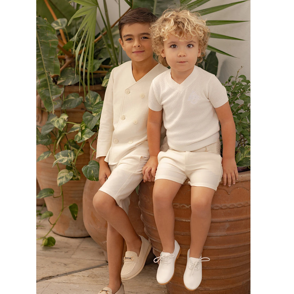 AP Spanish Sunset Collection SS26 Girls Puff Sleeves Dress Embroidery Sweater Boy V-neck Blazer Brothers Sisters Family Matching