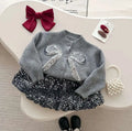 Kids Girls Cute Sweater+Shiny Skirt Fashion Set Delicate Princess  Korean Long Sleeve Bows Knitting Cardigan Coat High Waist A-l
