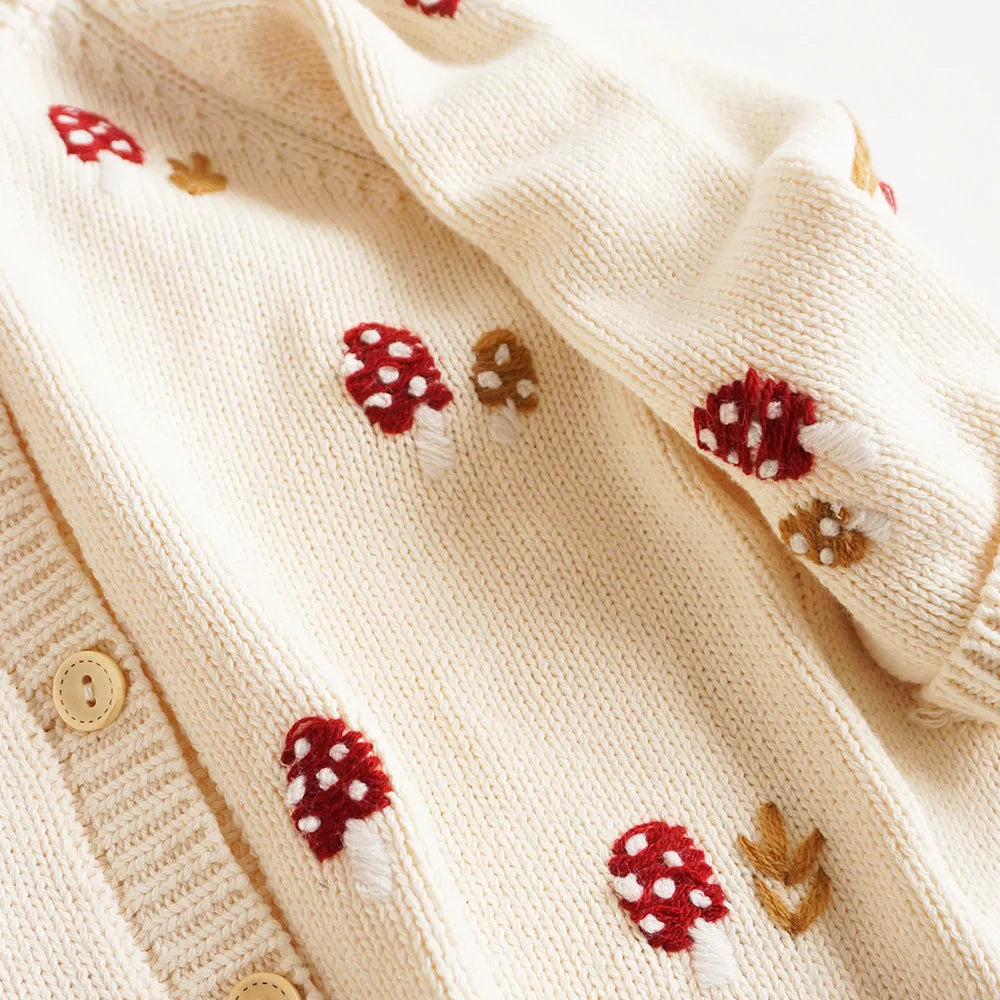 deer jonmi New Autumn Winter Baby Girls Knitted Sweaters Embroidery Mushroom Toddlers Kids Cotton Cardigan Coats