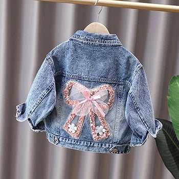 2 3 4 5 6 7 8 9 10 11 12 Years Spring Girls Denim Jacket New Fashion Cute Rabbit Lace Bow Design Girls Outerwear Kids Clothes