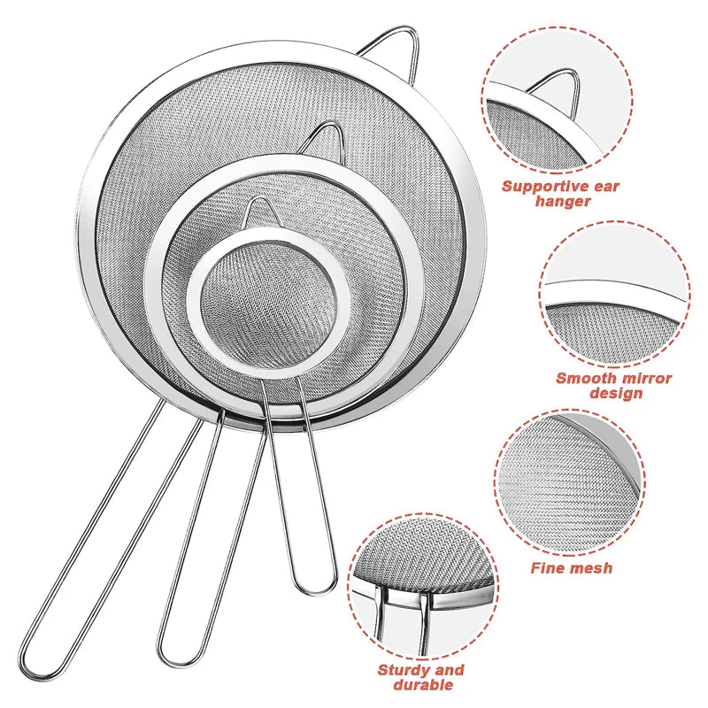 Stainless Steel Mesh Strainer & Sieve Set | Fine Mesh Oil Strainer