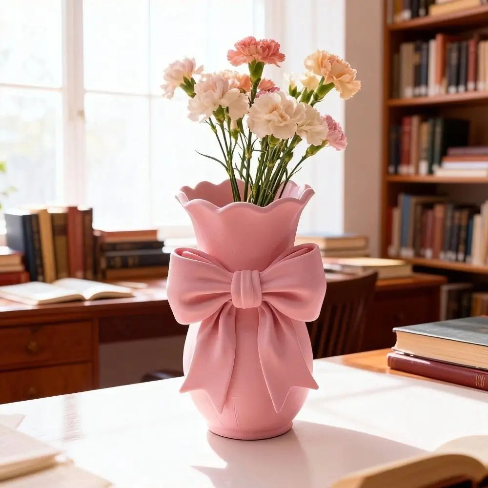 Pink Bow Flower Vase | 3D Printed Twisted Design Decorative Tabletop Vase for Home, Gifting & Special Occasions