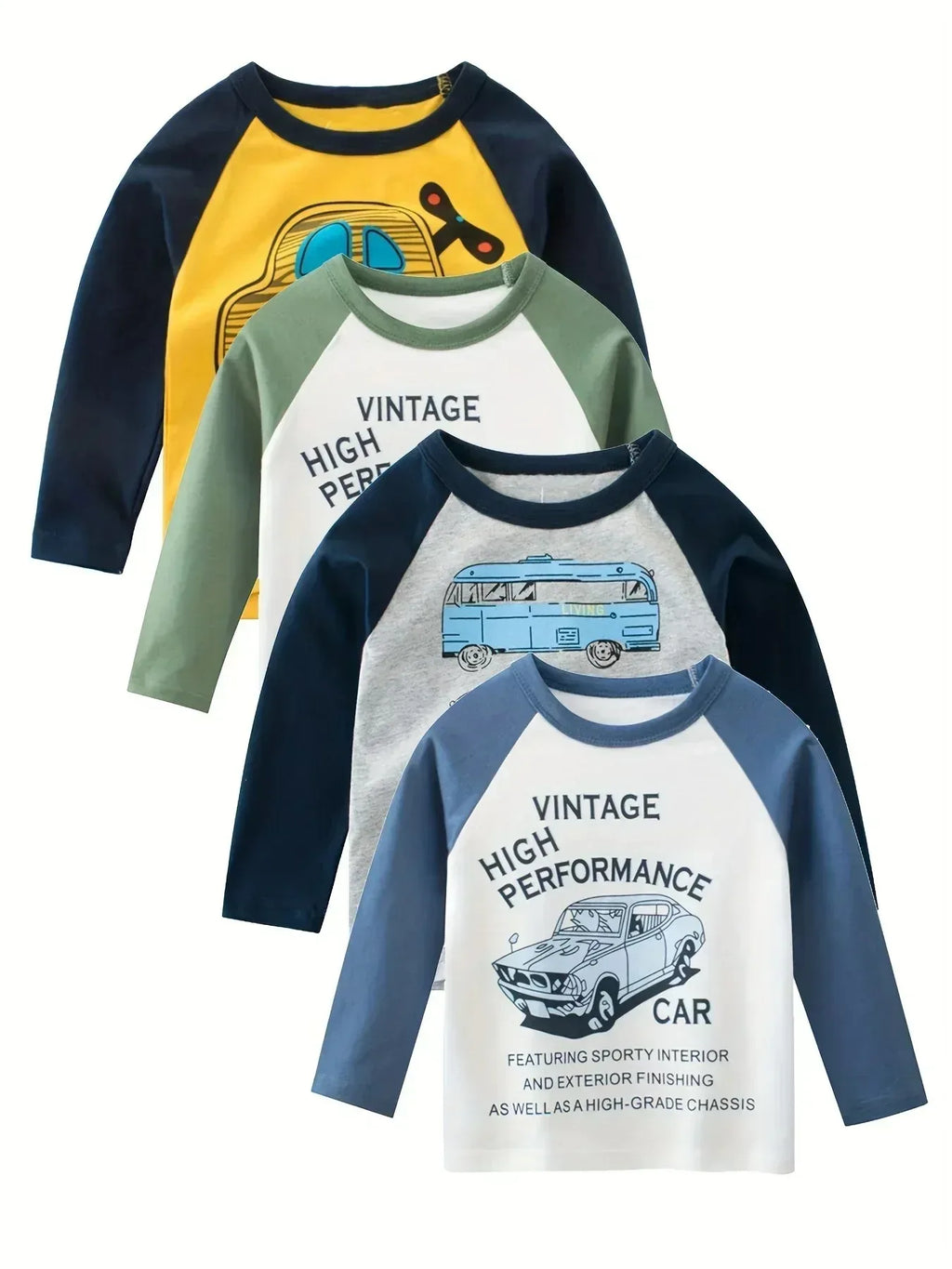 Cartoon Vehicle Creative Colorblock Long Sleeve T-shirt, Casual Lightweight Comfy Tops, Boys Clothes Outdoor