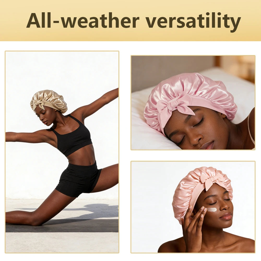 2026 New Silk Bonnet Sleeping Womens Satin Bonnet Hair Night Sleep Cap Tie Band CurlyHat Scarf Wrap Curly Hair Bonnets Beauty