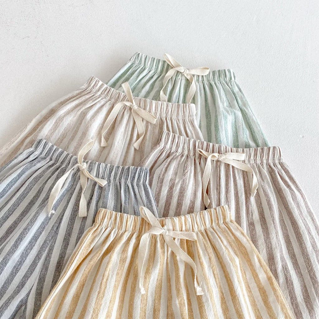 Spring Summer Boys Striped Loose Pants Baby Girl Vintage Casual Linen Cotton Harlan Pants Kids Lace-up Pant Children Clothing