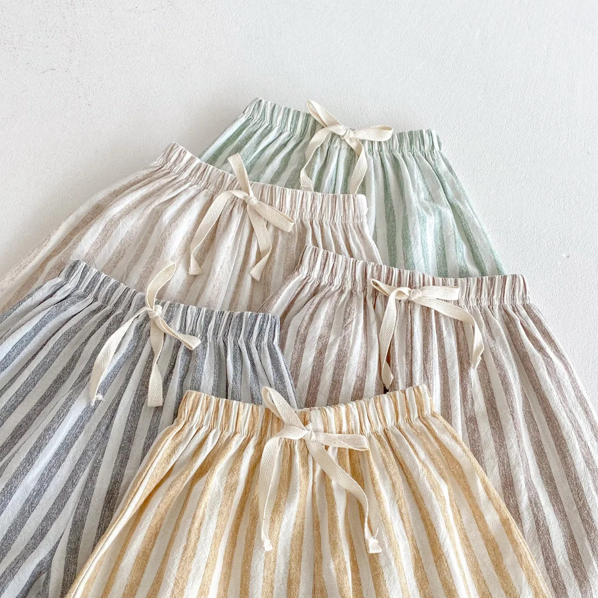 Spring Summer Boys Striped Loose Pants Baby Girl Vintage Casual Linen Cotton Harlan Pants Kids Lace-up Pant Children Clothing