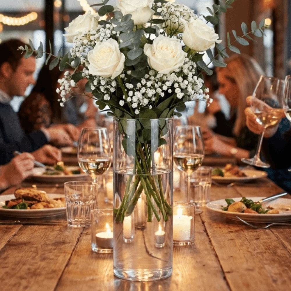 Crystal Clarity with Endless Possibilities | Clear Cylindrical Flower Vase for Home, Events & Floral Styling