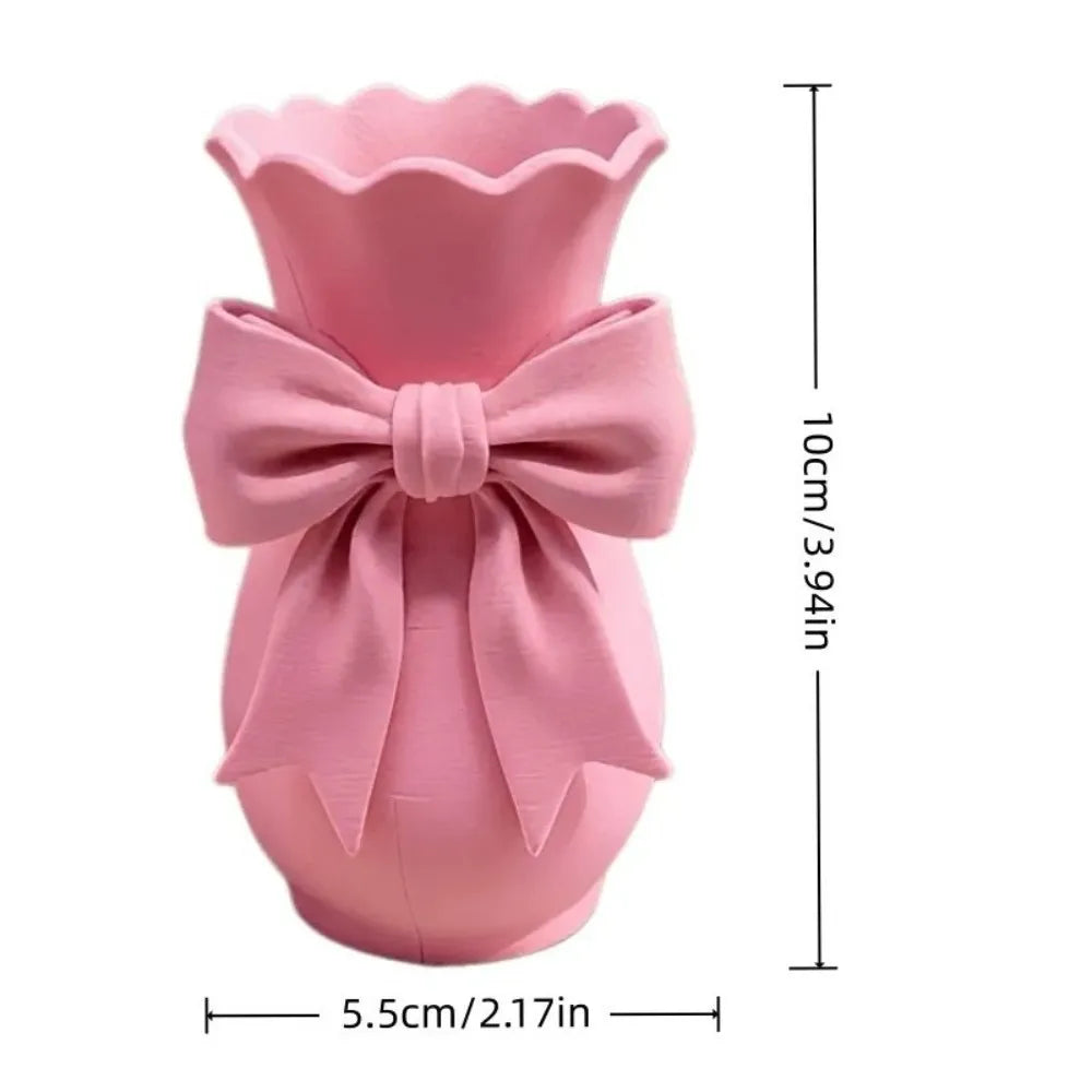Pink Bow Flower Vase | 3D Printed Twisted Design Decorative Tabletop Vase for Home, Gifting & Special Occasions