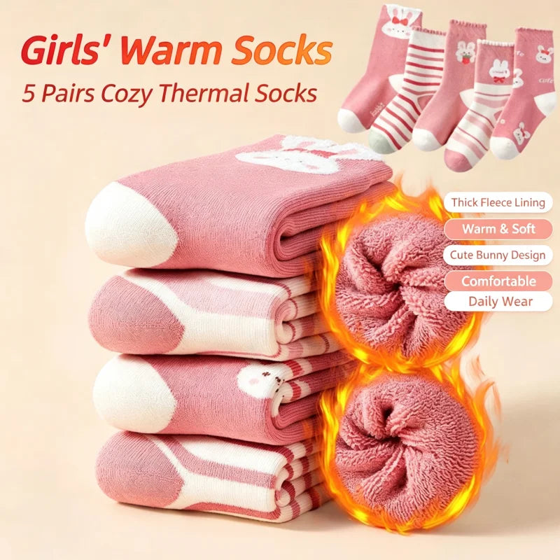 5 Pairs Girls Socks Cute Pattern Socks Winter Warm Socks Baby Thermal Socks Children Thick Plush Socks