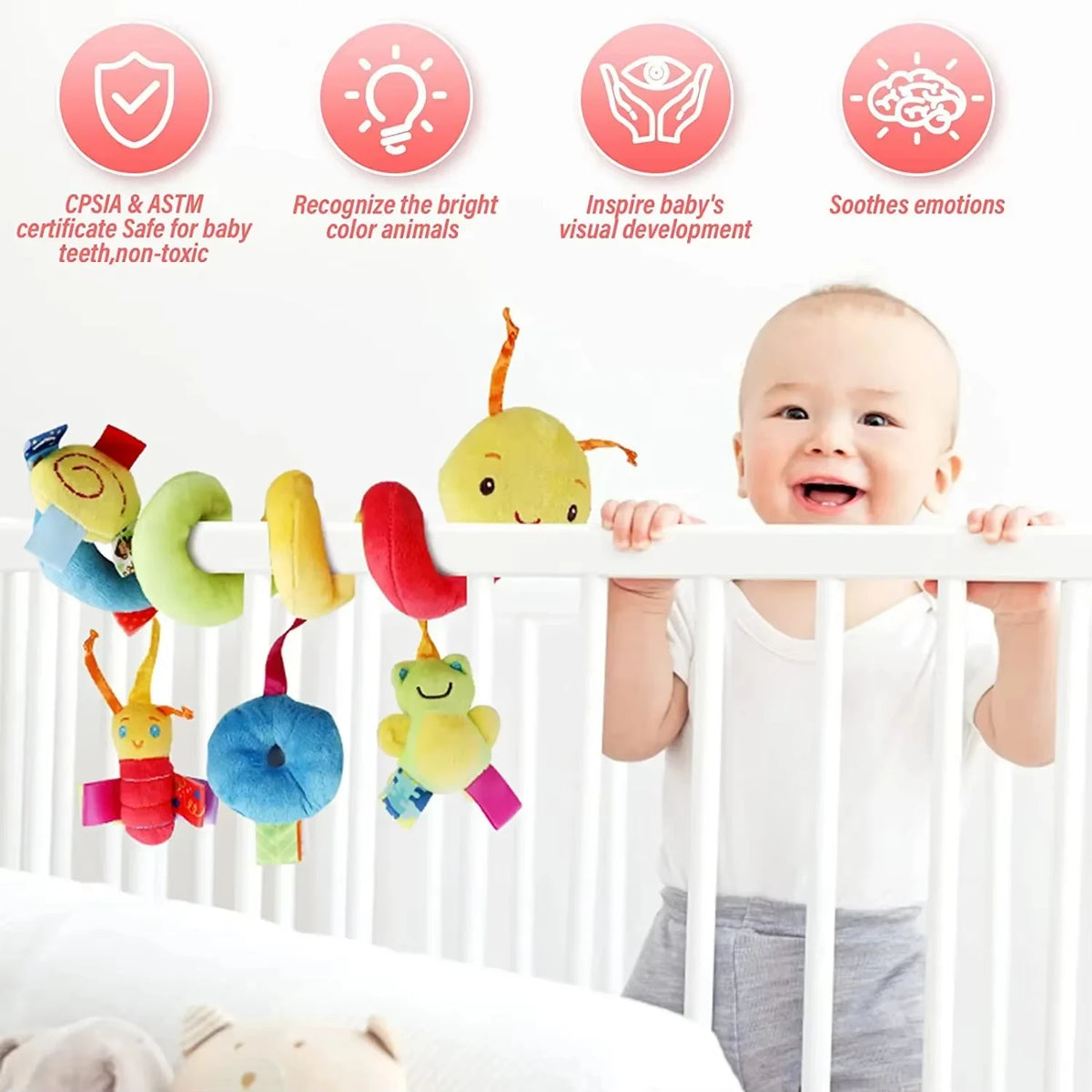 Baby Crib Hanging Rattle Toy – Soft Spiral Stroller & Car Seat Mobile | Newborn Gift | 0+ Months
