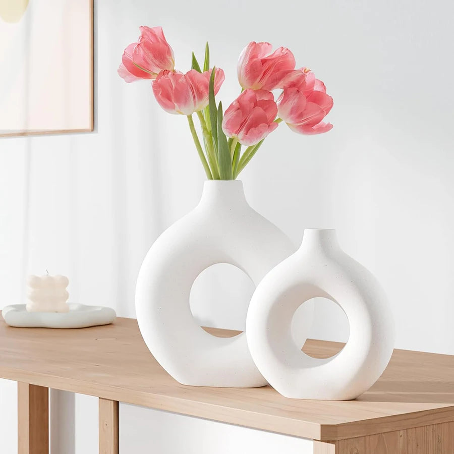 White Nordic Decorative Vase | Modern Home Decor for Table, Shelf & Wedding Centerpieces