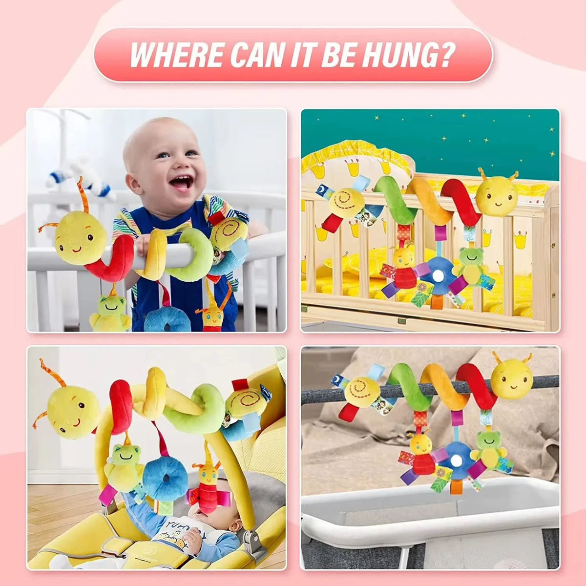 Baby Crib Hanging Rattle Toy – Soft Spiral Stroller & Car Seat Mobile | Newborn Gift | 0+ Months