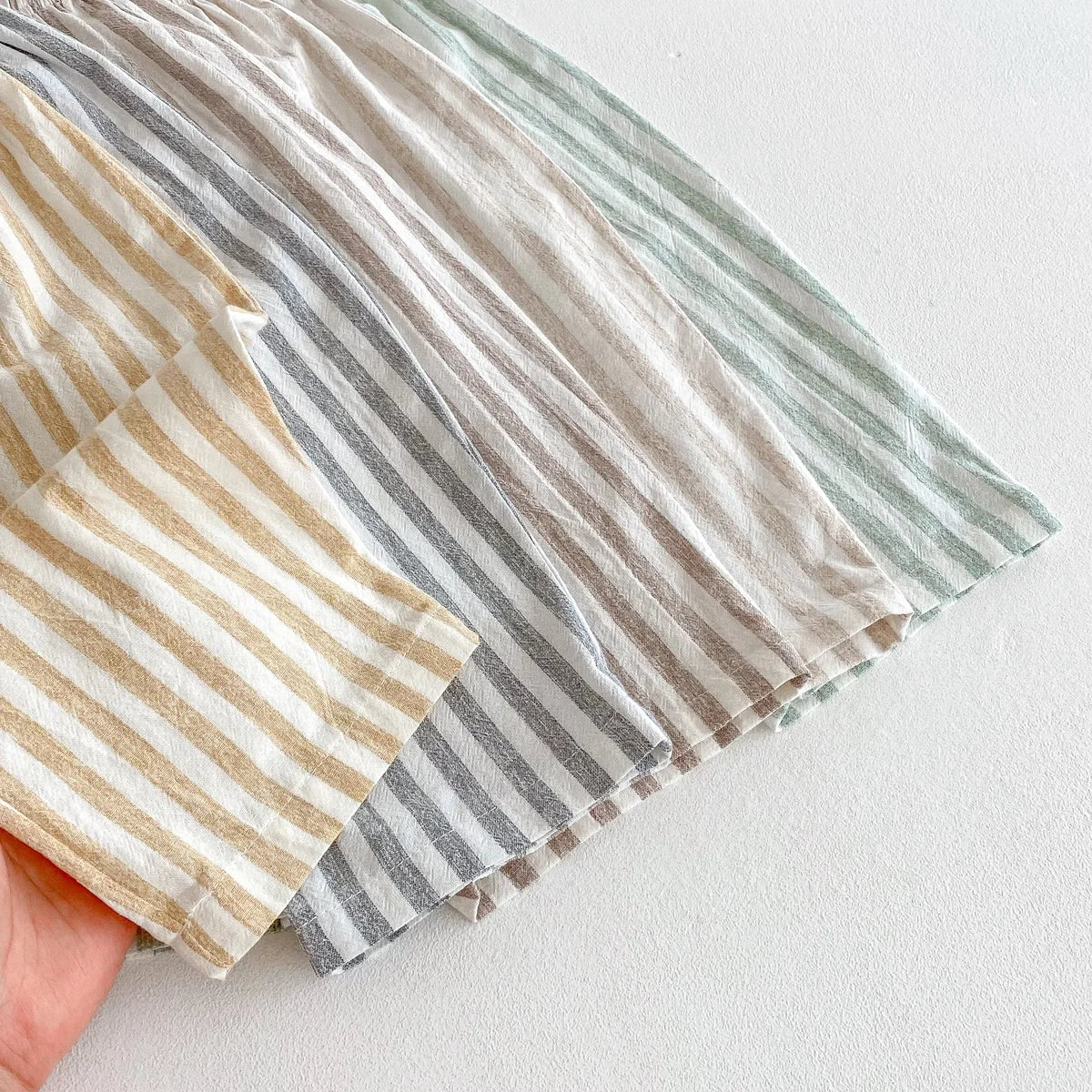 Spring Summer Boys Striped Loose Pants Baby Girl Vintage Casual Linen Cotton Harlan Pants Kids Lace-up Pant Children Clothing
