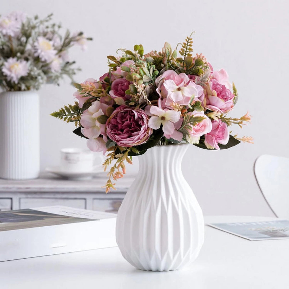 White Ceramic-Look Decorative Vase | Nordic Home Decor for Table, Wedding & Outdoor Styling