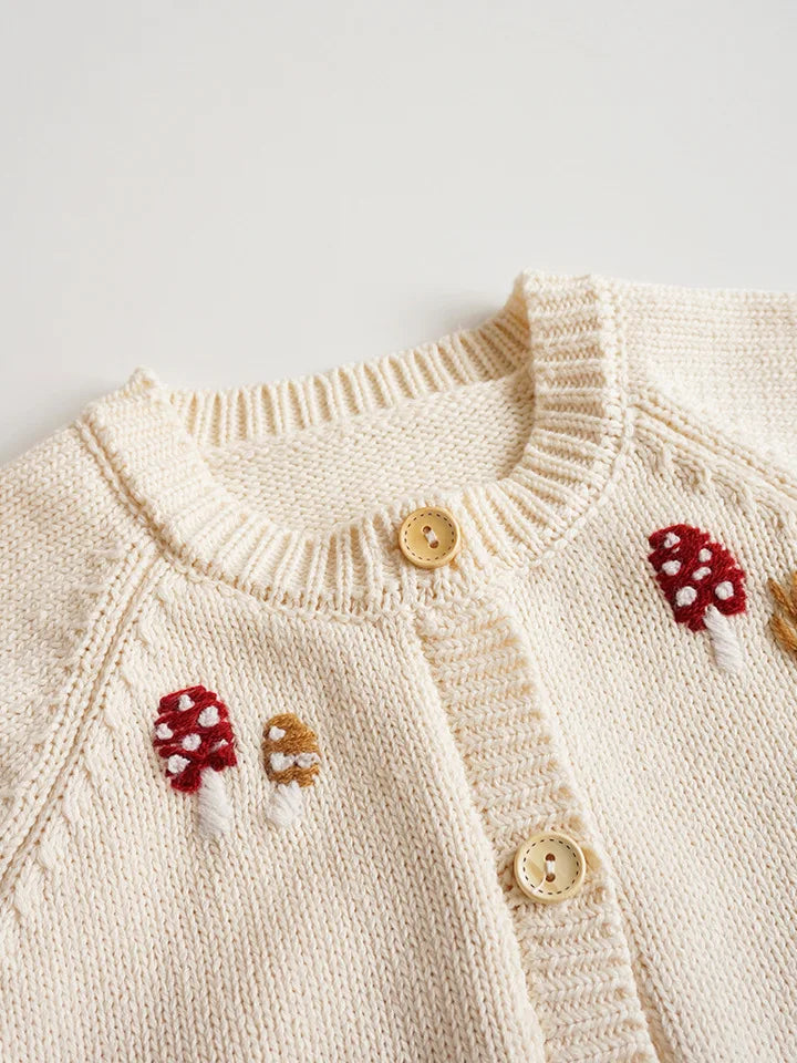 deer jonmi New Autumn Winter Baby Girls Knitted Sweaters Embroidery Mushroom Toddlers Kids Cotton Cardigan Coats