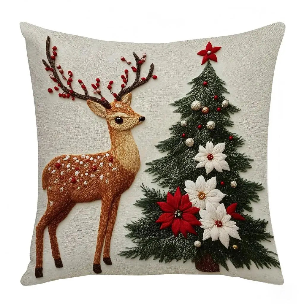 Elegant Christmas Decorative Pillow Cover Cartoon 3D Reindeer Rabbit Print Cushion Case for Sofa Bed Home Holiday Decor