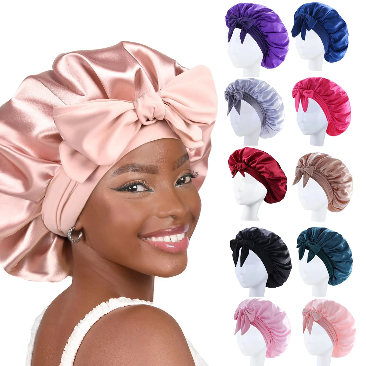2026 New Silk Bonnet Sleeping Womens Satin Bonnet Hair Night Sleep Cap Tie Band CurlyHat Scarf Wrap Curly Hair Bonnets Beauty