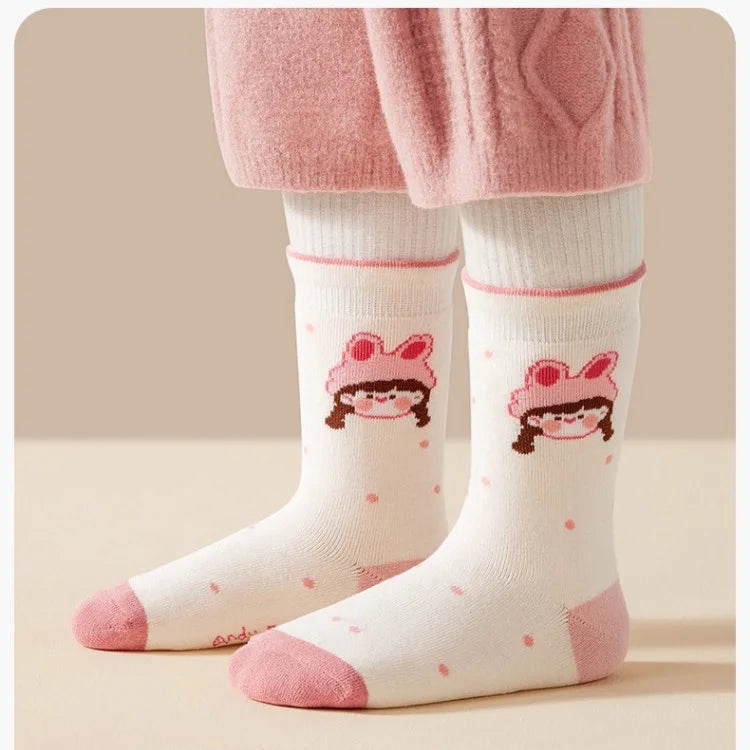 5 Pairs Girls Socks Cute Pattern Socks Winter Warm Socks Baby Thermal Socks Children Thick Plush Socks