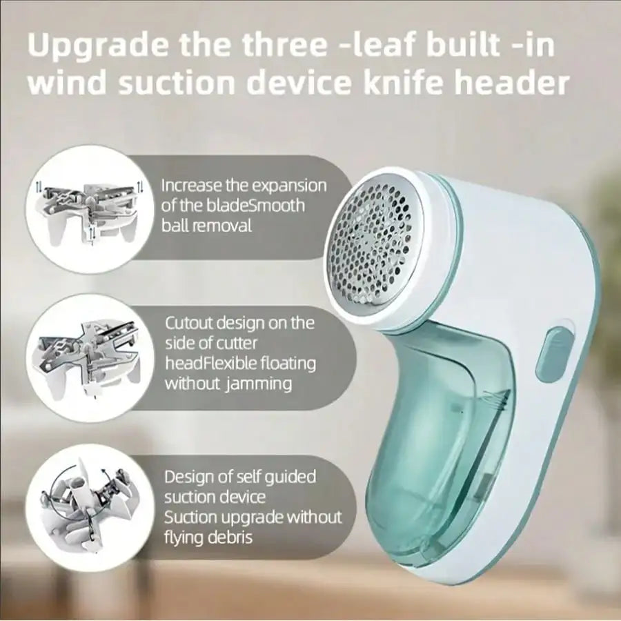 Green Fabric Shaver, Lint Remover For Clothes, Effectively And Quickly Remove Pills, Sweater Shaver With Stainless Steel 3-Leaf Blades And Lock Protection.( Two Blades&One Brush