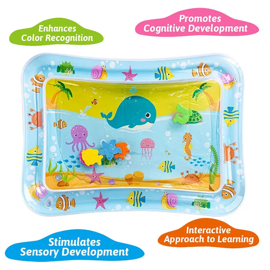 Baby Water Play Mat – Inflatable Tummy Time Activity Mat with Floating Fish