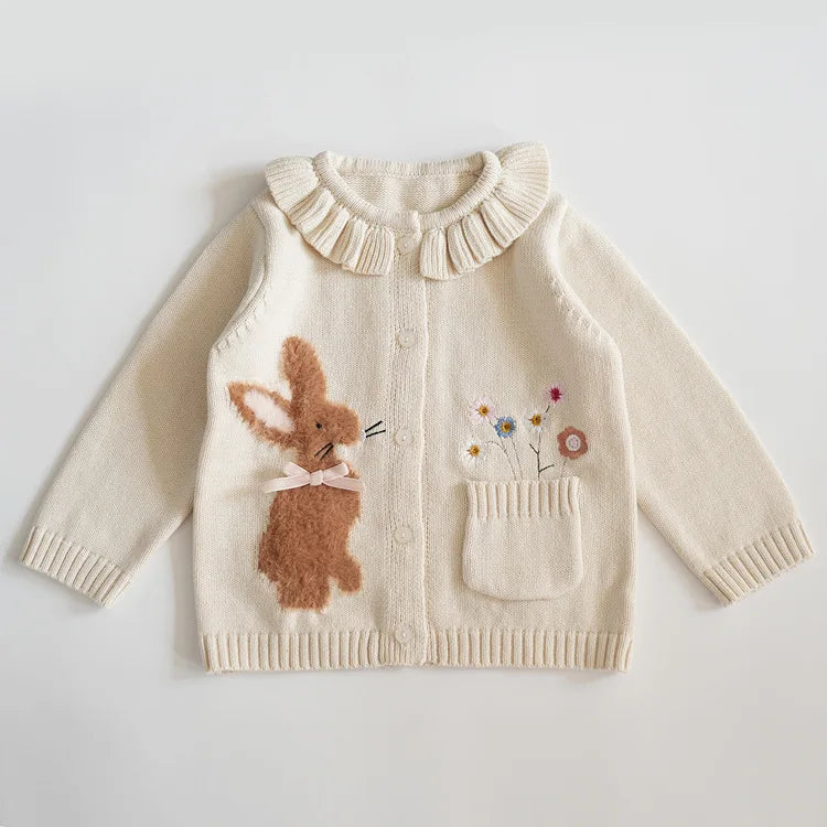 deer jonmi New Autumn Winter Baby Girls Knitted Sweaters Embroidery Mushroom Toddlers Kids Cotton Cardigan Coats