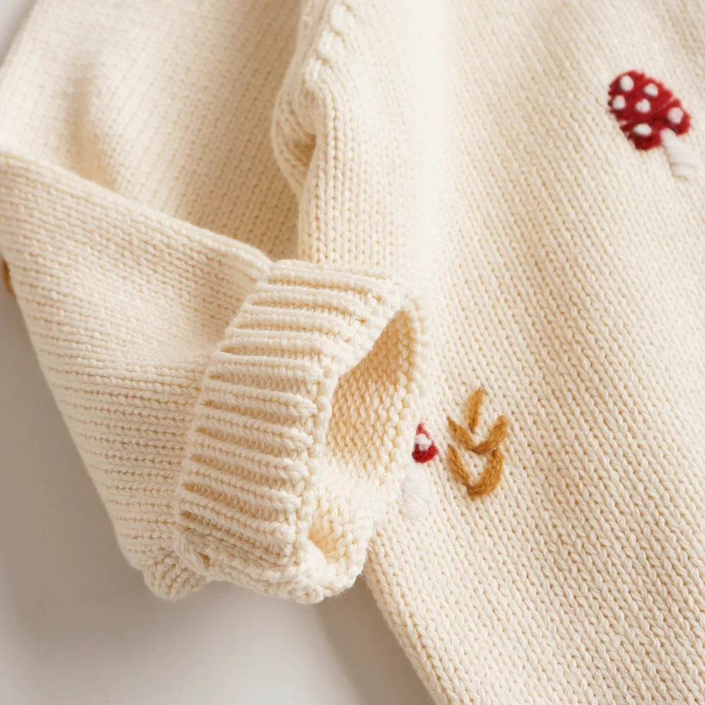 deer jonmi New Autumn Winter Baby Girls Knitted Sweaters Embroidery Mushroom Toddlers Kids Cotton Cardigan Coats