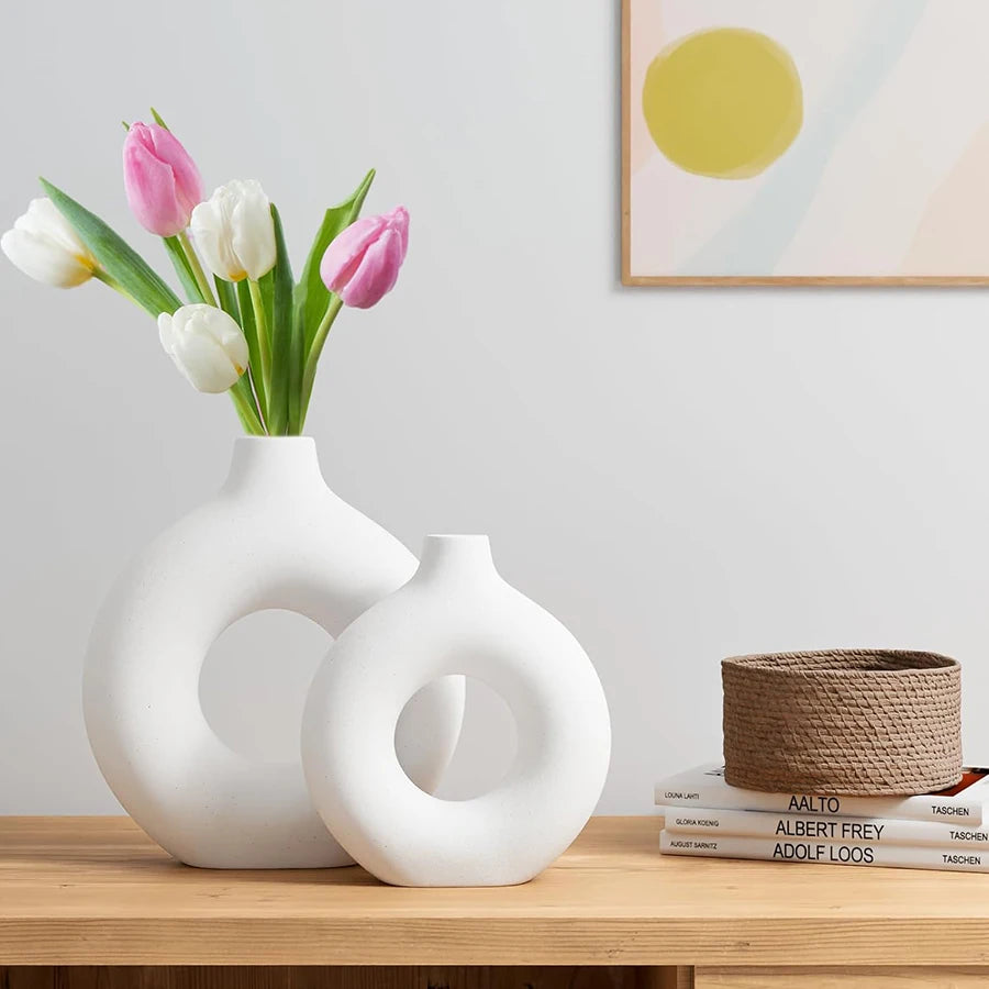 White Nordic Decorative Vase | Modern Home Decor for Table, Shelf & Wedding Centerpieces