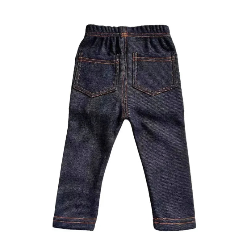 Autumn Winter Children's Jeans Boys and Girls' Solid Color Thin Velvet Elastic Belt Jeans Infant Elastic Denim Pants 1-6Y