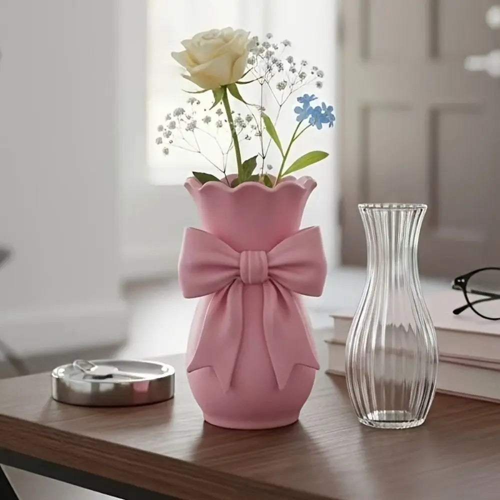 Pink Bow Flower Vase | 3D Printed Twisted Design Decorative Tabletop Vase for Home, Gifting & Special Occasions
