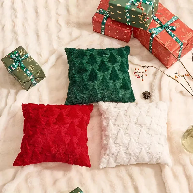 Christmas Decorative Pillow Cover Plush Embroidered Cushion Case Soft Throw Pillowcase For Sofa Living Room Home Festive Gift