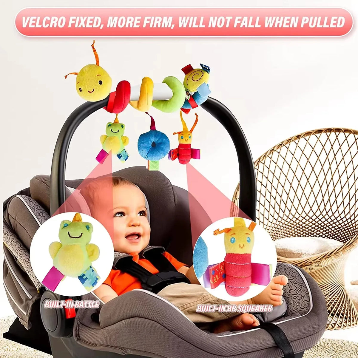 Baby Crib Hanging Rattle Toy – Soft Spiral Stroller & Car Seat Mobile | Newborn Gift | 0+ Months