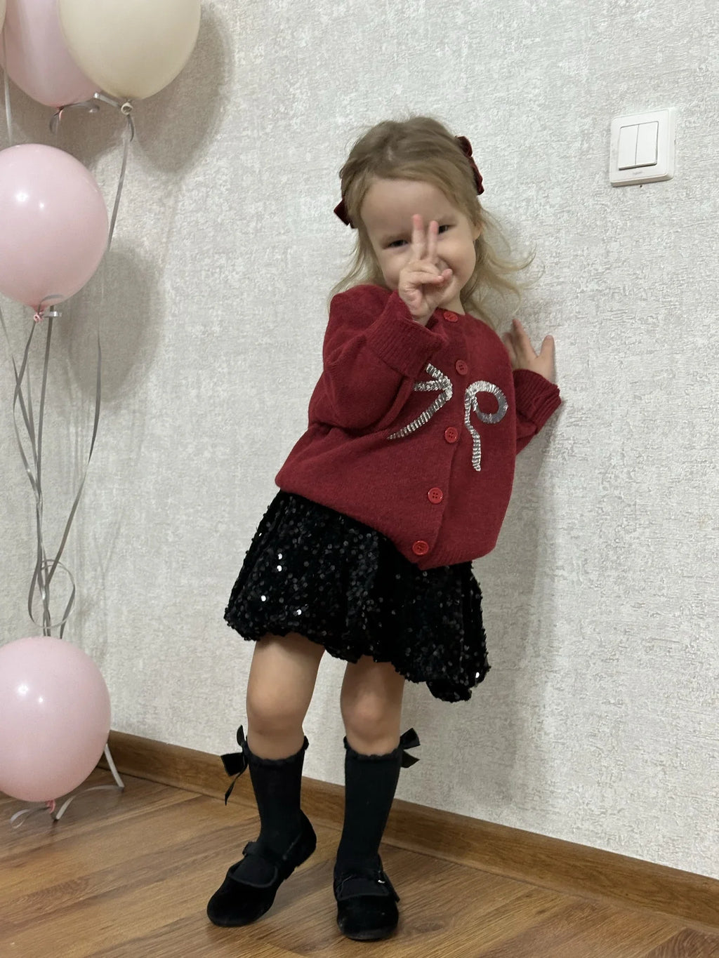 Kids Girls Cute Sweater+Shiny Skirt Fashion Set Delicate Princess  Korean Long Sleeve Bows Knitting Cardigan Coat High Waist A-l