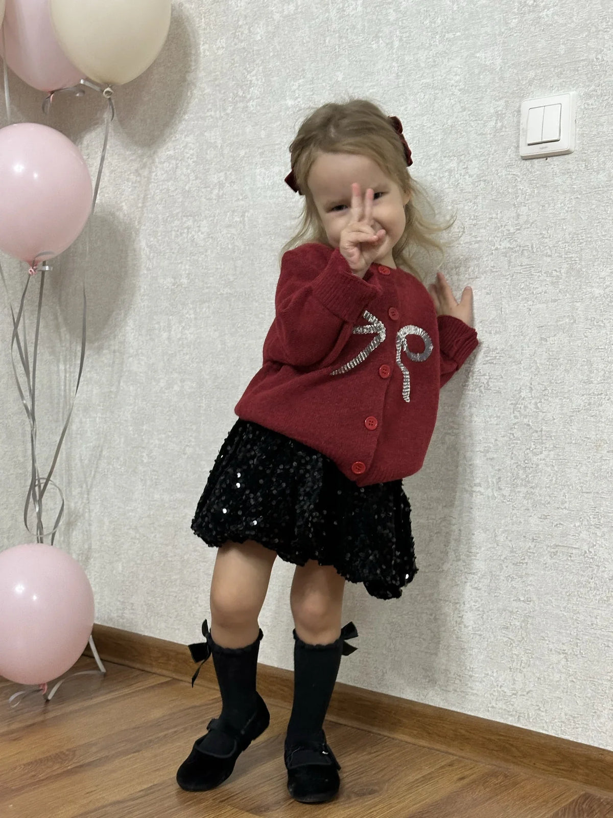 Kids Girls Cute Sweater+Shiny Skirt Fashion Set Delicate Princess  Korean Long Sleeve Bows Knitting Cardigan Coat High Waist A-l