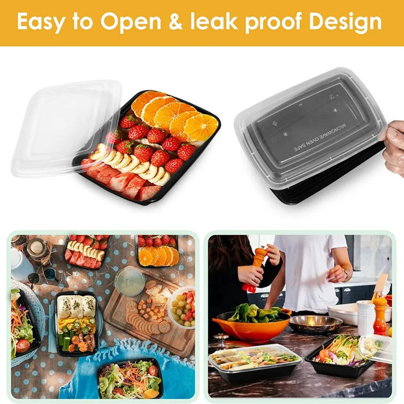 15 Pack Meal Prep Containers Microwave Safe Food Storage Containers with Lids Plastic Bento Lunch Box Stackable Disposable