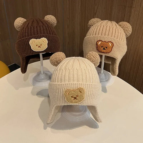 Baby Bear Ear Winter Hat | Warm Knitted Beanie | Cute Ear Protection Cap for Toddlers