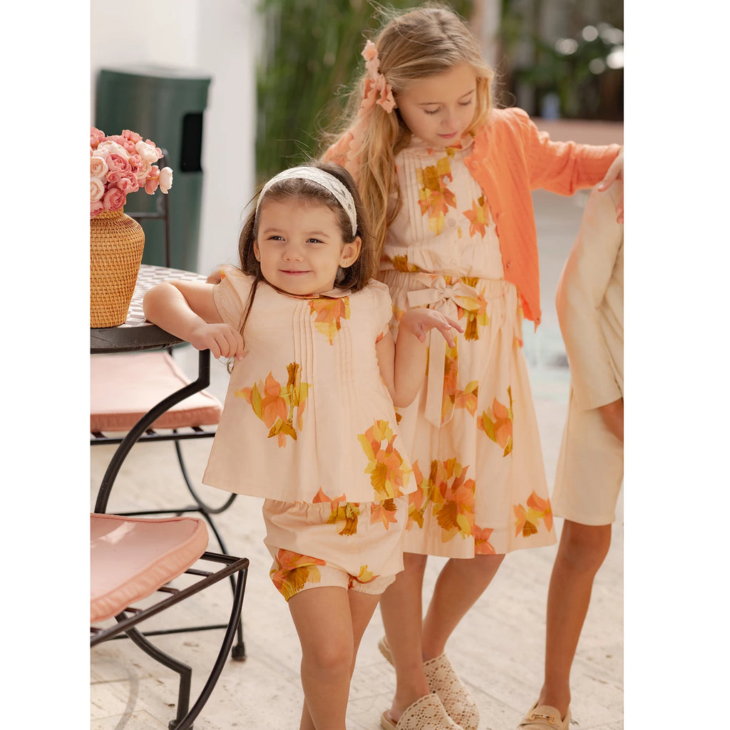 AP Spanish Sunset Collection SS26 Girls Puff Sleeves Dress Embroidery Sweater Boy V-neck Blazer Brothers Sisters Family Matching