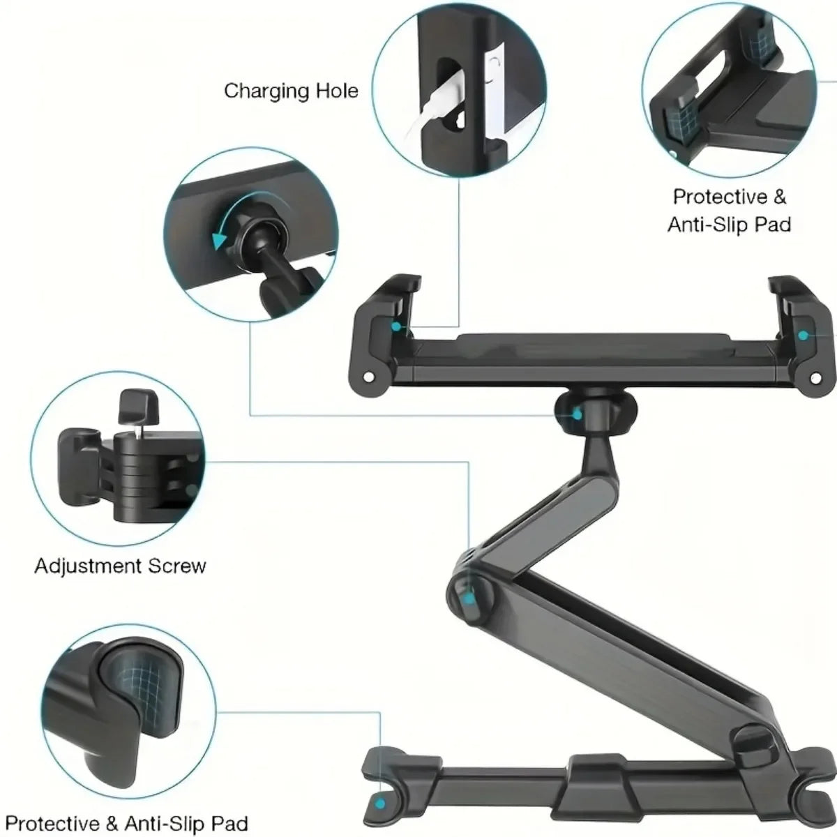 Tablet stand, car headrest, tablet stand, and children's extended arm car rear seat installation tablet stand are compatible wit