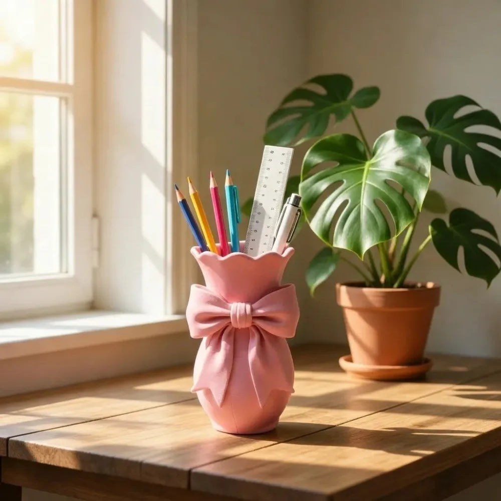 Pink Bow Flower Vase | 3D Printed Twisted Design Decorative Tabletop Vase for Home, Gifting & Special Occasions