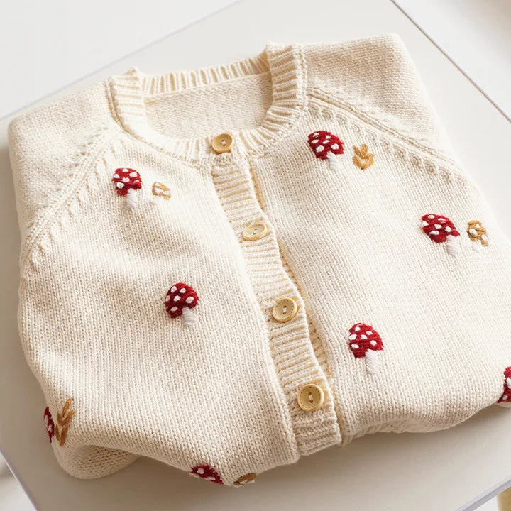 deer jonmi New Autumn Winter Baby Girls Knitted Sweaters Embroidery Mushroom Toddlers Kids Cotton Cardigan Coats
