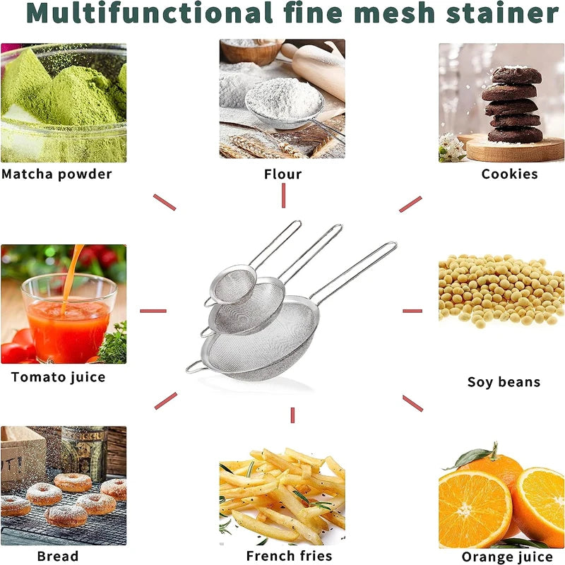 Stainless Steel Mesh Strainer & Sieve Set | Fine Mesh Oil Strainer