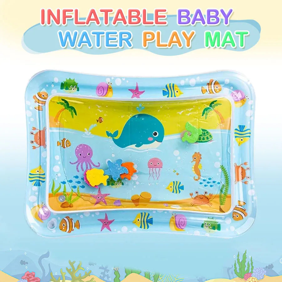 Baby Water Play Mat – Inflatable Tummy Time Activity Mat with Floating Fish