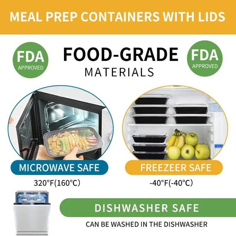 15 Pack Meal Prep Containers Microwave Safe Food Storage Containers with Lids Plastic Bento Lunch Box Stackable Disposable