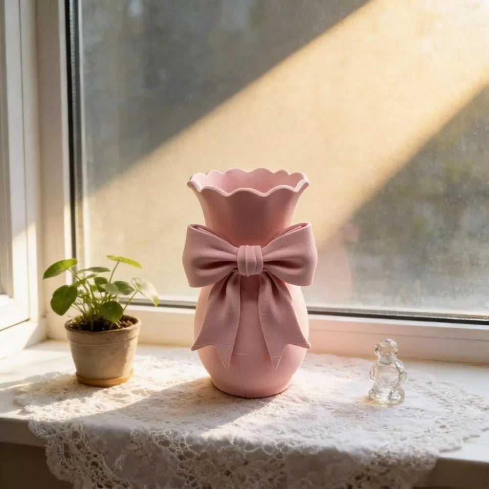 Pink Bow Flower Vase | 3D Printed Twisted Design Decorative Tabletop Vase for Home, Gifting & Special Occasions